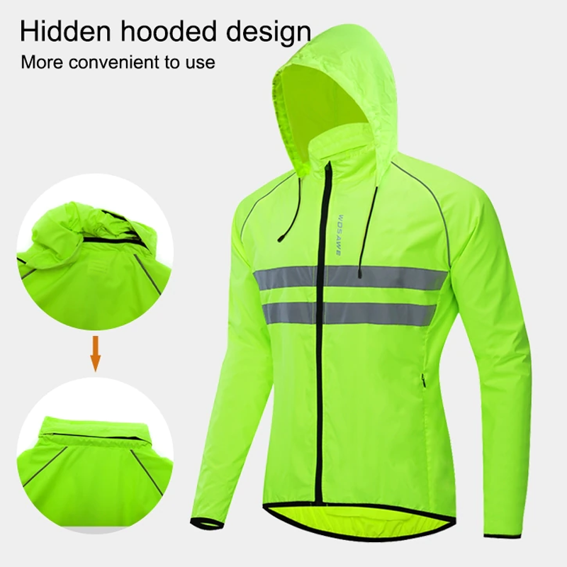 WOSAWE High Visibility Reflective Cycling Jacket Windproof Rain Resistant MTB Mountain Bike Windbreaker Bicycle Jersey Wear