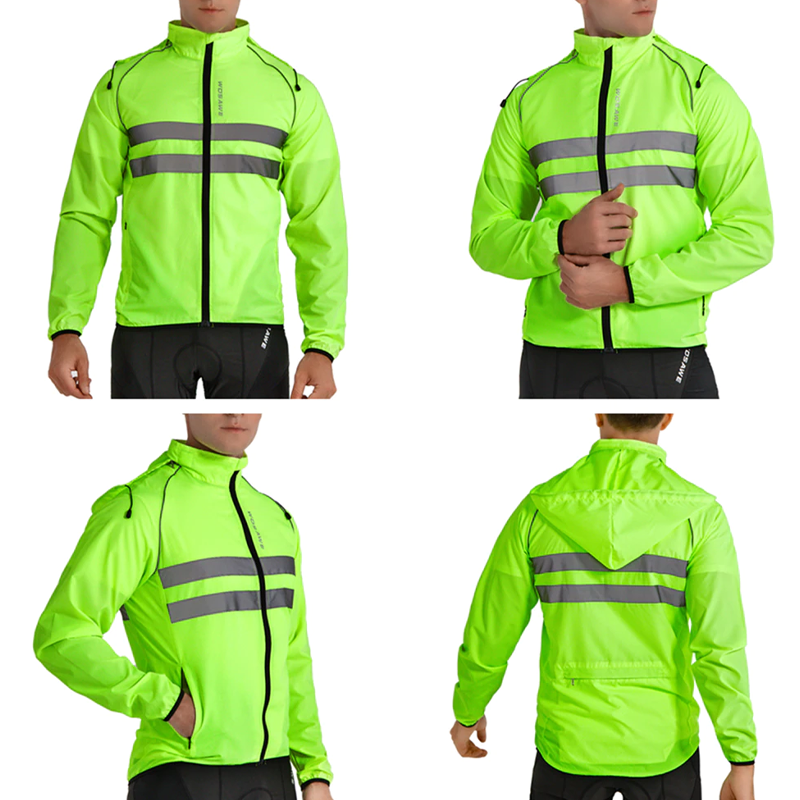 WOSAWE High Visibility Reflective Cycling Jacket Windproof Rain Resistant MTB Mountain Bike Windbreaker Bicycle Jersey Wear