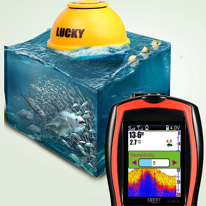 LUCKY FF1108-1CWLA Rechargeable Wireless Sonar for Fishing 45M Water Depth Echo Sounder Fishing Finder Portable Fish Finder