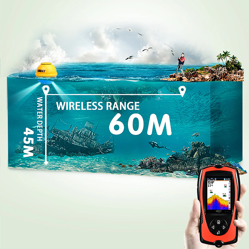 LUCKY FF1108-1CWLA Rechargeable Wireless Sonar for Fishing 45M Water Depth Echo Sounder Fishing Finder Portable Fish Finder