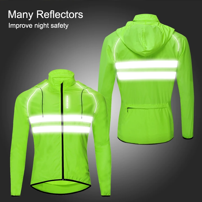 WOSAWE High Visibility Reflective Cycling Jacket Windproof Rain Resistant MTB Mountain Bike Windbreaker Bicycle Jersey Wear